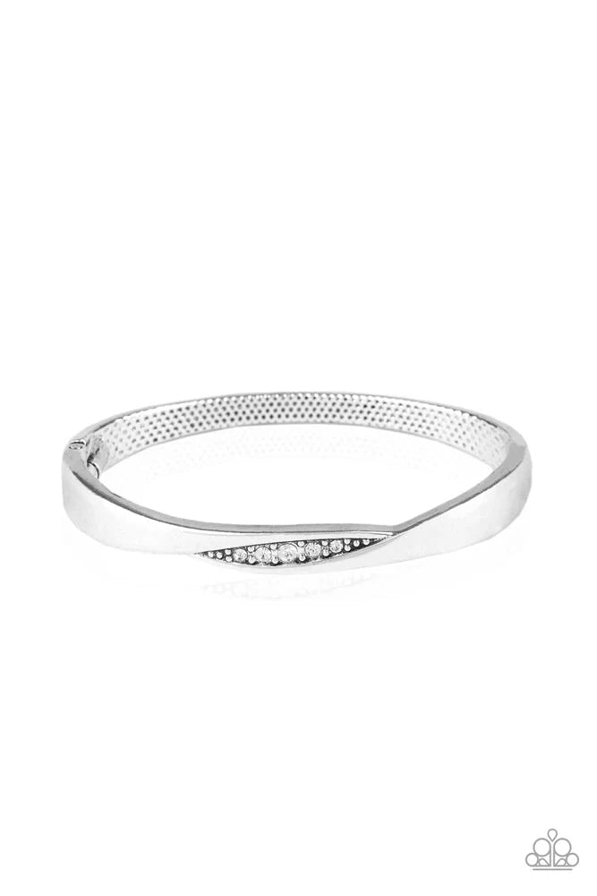 Glittering Grit - White Encrusted Studded Hinge Bangle Bracelet B#5941