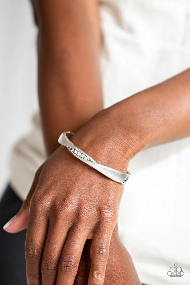 Glittering Grit - White Encrusted Studded Hinge Bangle Bracelet B#5941