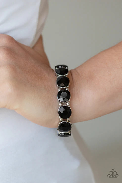 Glitzy Glamorous - Black/Metallic Gunmetal Exaggerated Encrusted Bracelet B#397