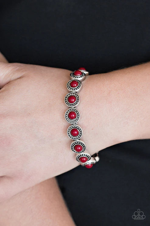 Globetrotter Goals - Robust Red Dotted/Studded Link Bracelet B#4653