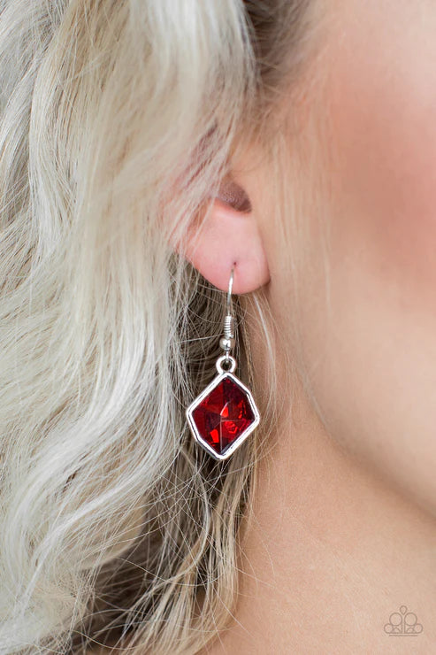 Glow It Up - Red Faceted Abstract Gem Earrings E#6070