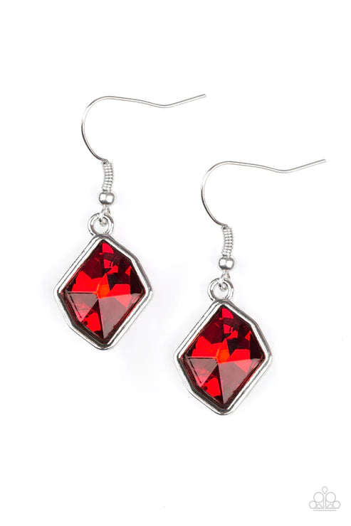 Glow It Up - Red Faceted Abstract Gem Earrings E#6070