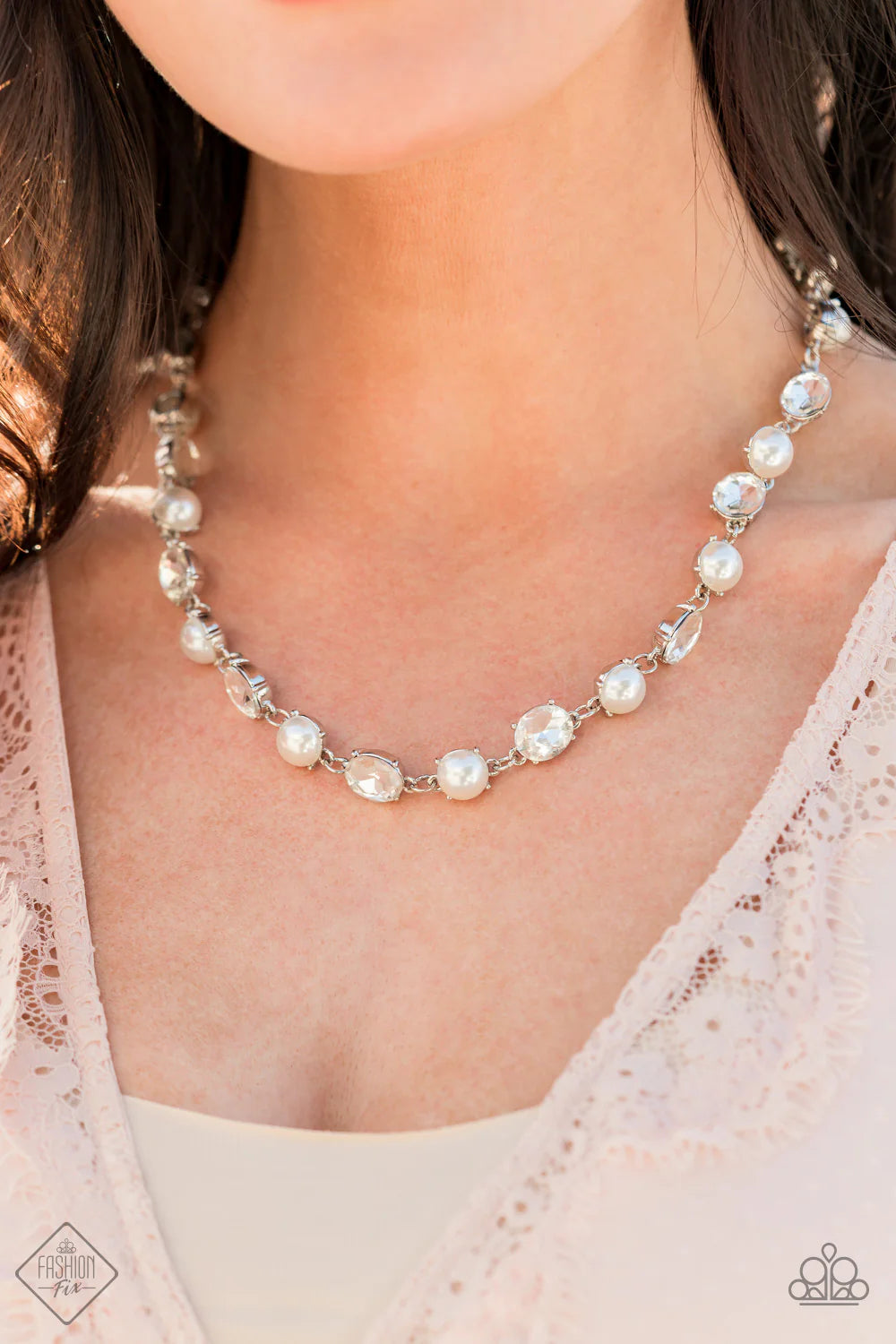 Go-Getter Gleam - Bubbly White Encased Silver Fittings Bubbly Pearls Encrusted Link Necklace N#7171
