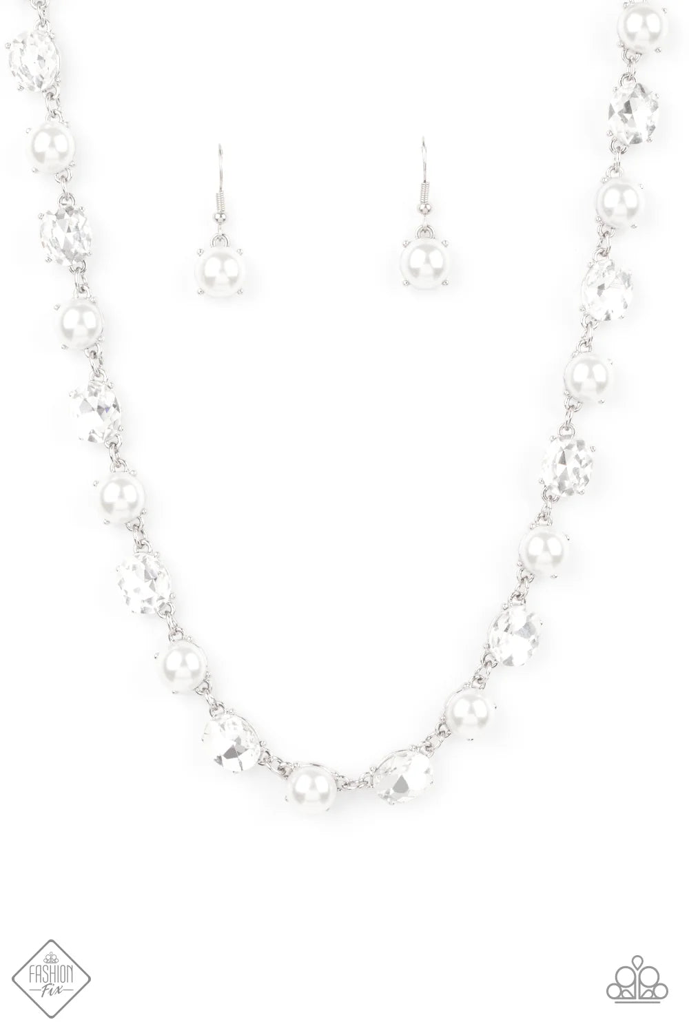 Go-Getter Gleam - Bubbly White Encased Silver Fittings Bubbly Pearls Encrusted Link Necklace N#7171