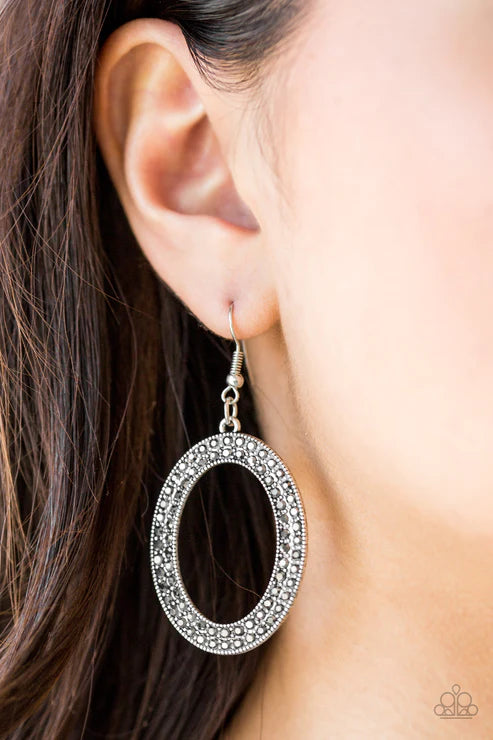 Go Down In Glitter - Silver Hematite Encrusted Earrings E#5971