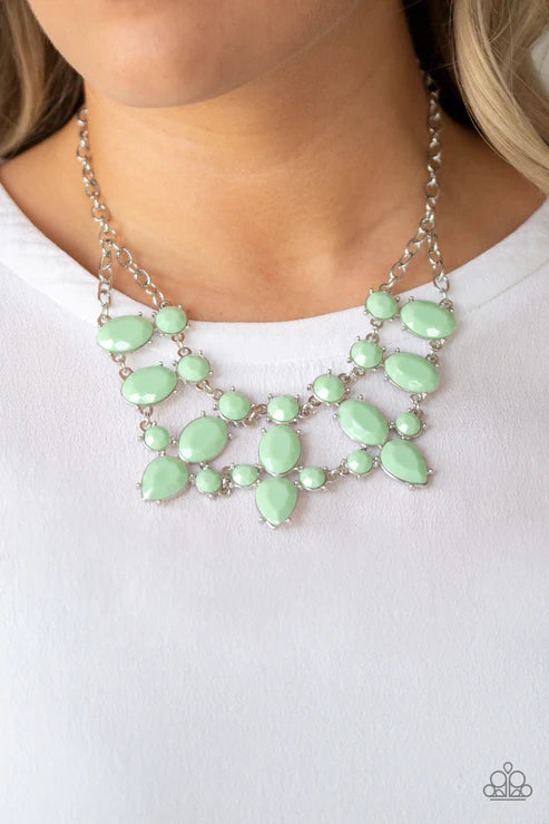 Goddess Glow - Spearmint Green Collision Round/Oval/Teardrop Encrusted Necklace N#4537