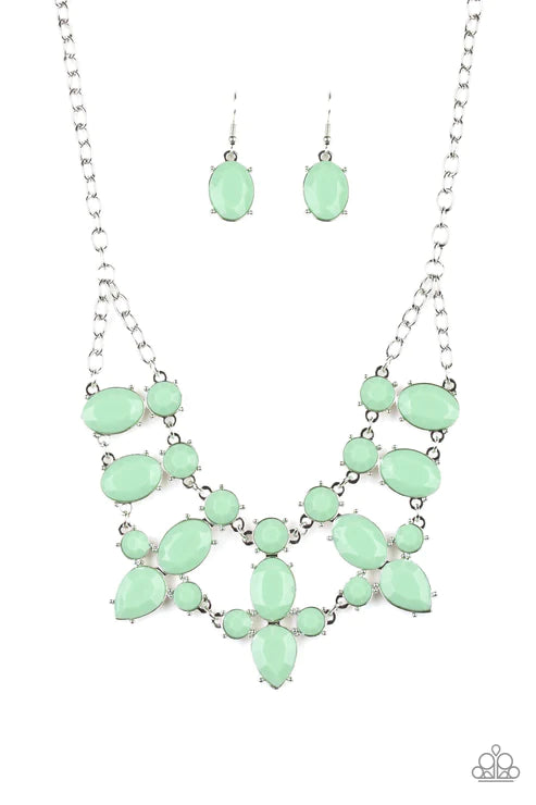 Goddess Glow - Spearmint Green Collision Round/Oval/Teardrop Encrusted Necklace N#4537