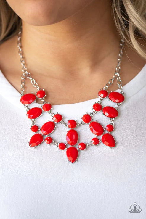 Goddess Glow - Red Collision Round/Oval/Teardrop Encrusted Necklace N#3851