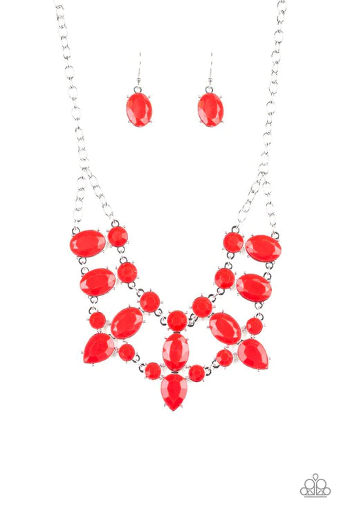 Goddess Glow - Red Collision Round/Oval/Teardrop Encrusted Necklace N#3851