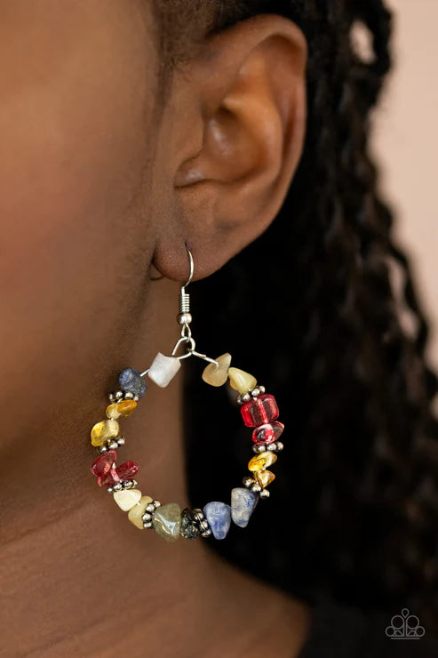 Going for Grounded - Oversized Multi Bits of Rock Studded Rings Wire Hoop Earrings E#2994
