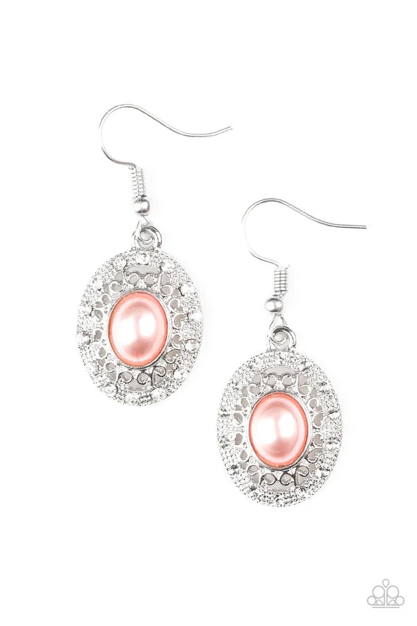 Good LUXE To You! - Orange (Coral) Pearl Encrusted Ornate Regal Earrings E#6778