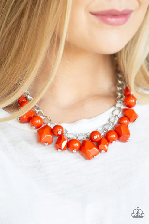 Gorgeously Globetrotter - Oversized Burnt Orange Faceted Imperfect Duo Chain Link Fringe Necklace N#4589
