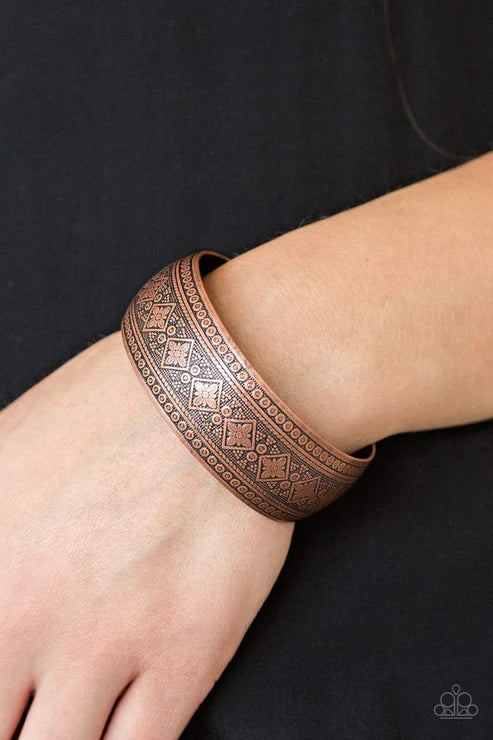 Gorgeously Gypsy - Oversized Copper Embossed Ornate Floral Cuff Curl Bracelet B#3848