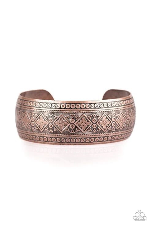 Gorgeously Gypsy - Oversized Copper Embossed Ornate Floral Cuff Curl Bracelet B#3848