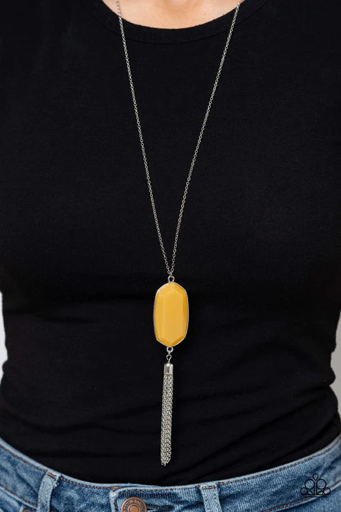 Got A Good Thing GLOWING - Dewy Yellow Faceted Tassel Necklace N#3364