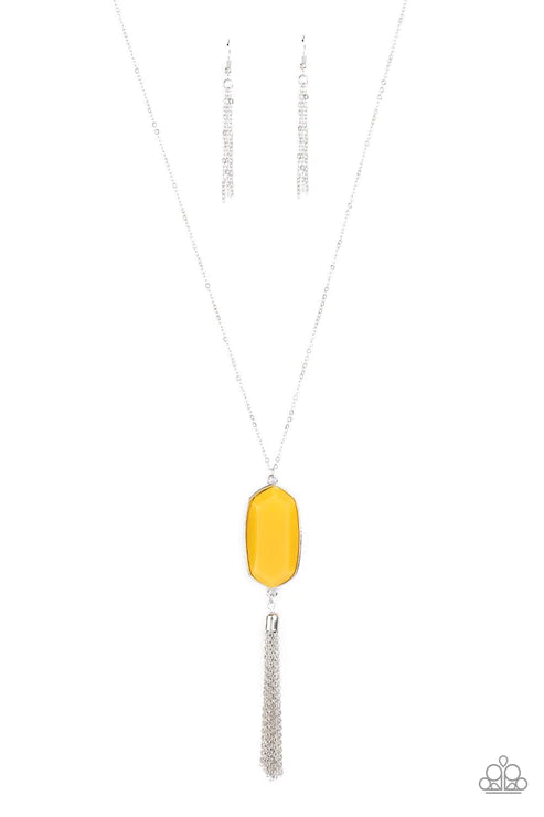 Got A Good Thing GLOWING - Dewy Yellow Faceted Tassel Necklace N#3364