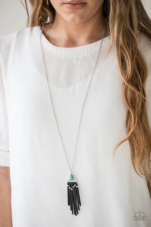 Grand Cherokee - Blue/Black Triangular Stone Suede Cherokee Tribal Flair Necklace N#6967