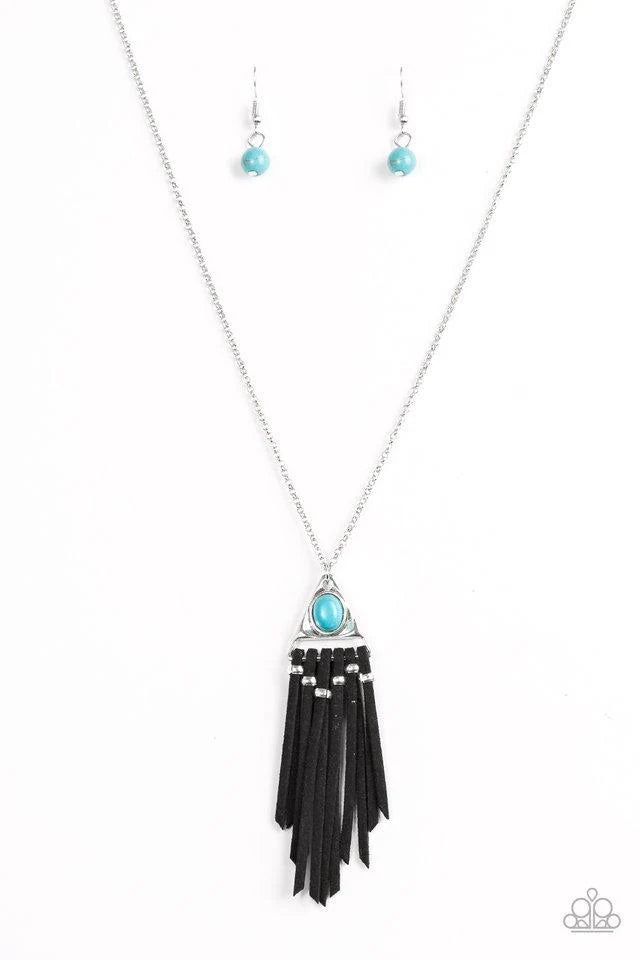 Grand Cherokee - Blue/Black Triangular Stone Suede Cherokee Tribal Flair Necklace N#6967