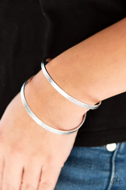 Grenada Goddess - Oversized Silver Arc Hammered Shimmer Cuff Bracelet B#6467