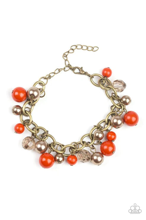Grit and Glamour - Orange/Brass Pearl Crystal Fringe Bracelet B#7429