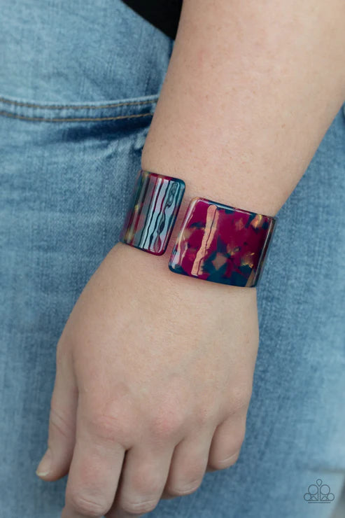 Groovy Vibes - Oversized Multi (Blue/Purple) Asymmetrical Iridescent Tilted Wrap Cuff Bracelet B#6687