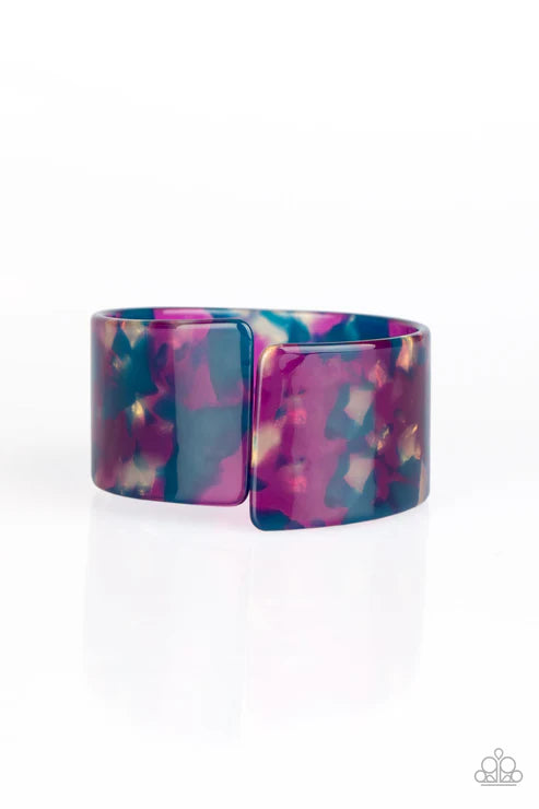 Groovy Vibes - Oversized Multi (Blue/Purple) Asymmetrical Iridescent Tilted Wrap Cuff Bracelet B#6687