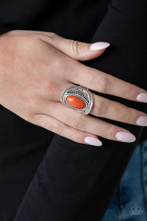 Ground RULER - Oversized Orange Oval Studded Textured Rippled Marquise Stone Ring R#5882