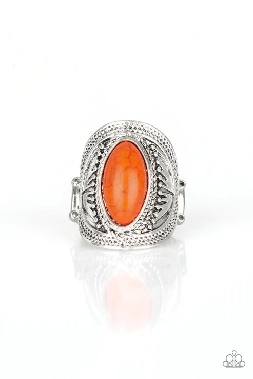 Ground RULER - Oversized Orange Oval Studded Textured Rippled Marquise Stone Ring R#5882