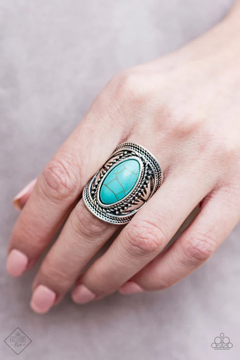 Ground RULER - Oversized Blue Oval Studded Textured Rippled Marquise Stone Ring R#6368