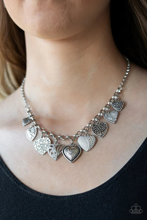 Grow Love - White Floral/Heart Charm Fringe Necklace N#3532