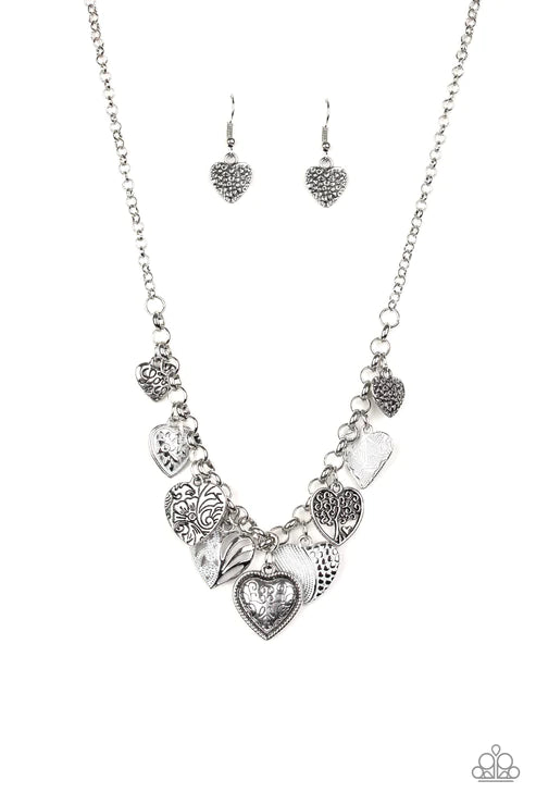 Grow Love - White Floral/Heart Charm Fringe Necklace N#3532