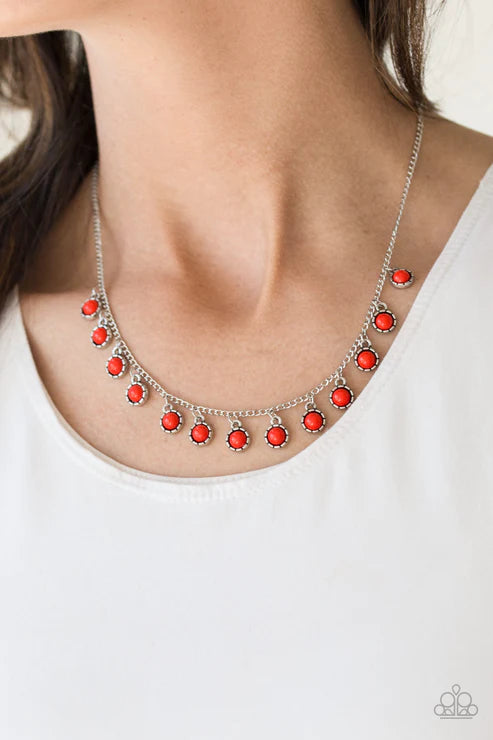 Gypsy Glow -  Cherry Tomato Red Textured Fringe Necklace N#3121