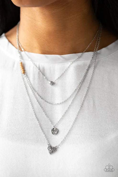 Gypsy Heart - Brown Layered Cascade 3D Hearts Hammered Disc Accent Necklace N#6329