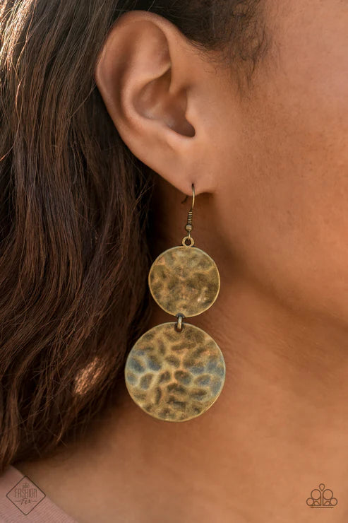 HARDWARE-Headed - Oversized Brass Imperfect Hammered Rippling Waves Textured Discs Dramatic Lure Industrial Edge Earrings E#7256