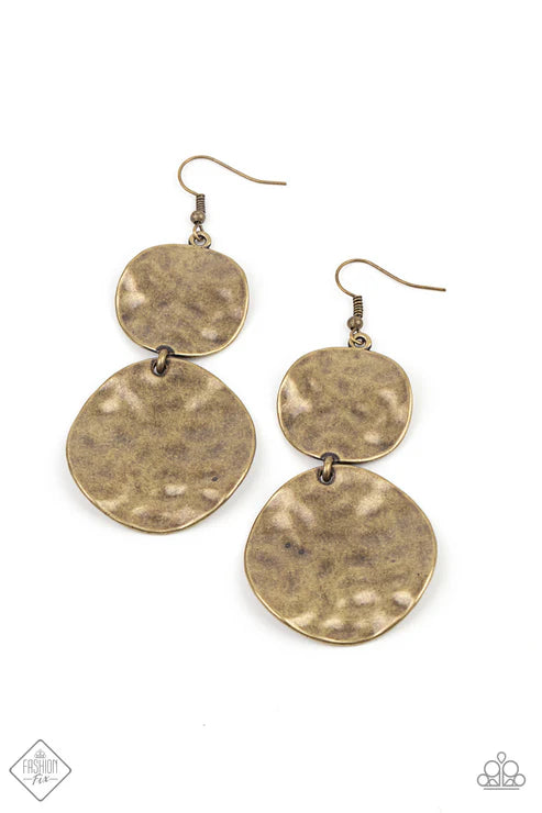 HARDWARE-Headed - Oversized Brass Imperfect Hammered Rippling Waves Textured Discs Dramatic Lure Industrial Edge Earrings E#7256
