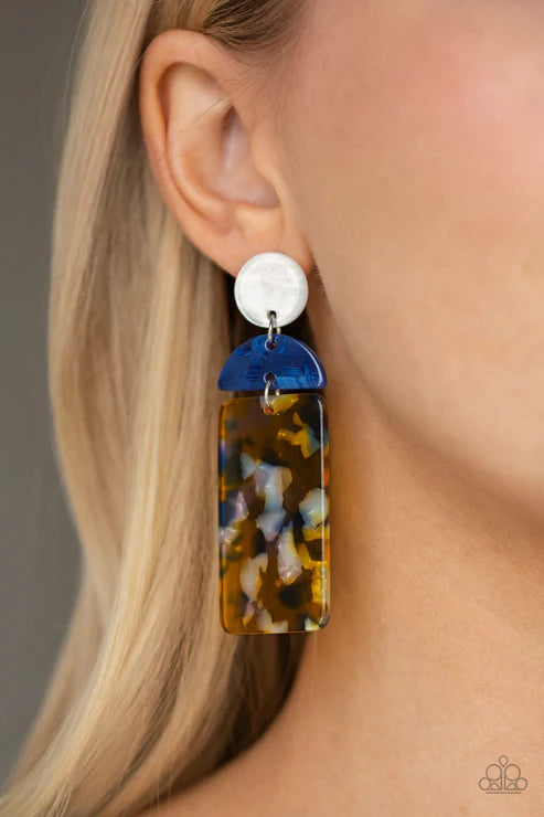 HAUTE On Their Heels - Oversized Yellow Collision Faux Marble Retro Lure Earrings E#7330