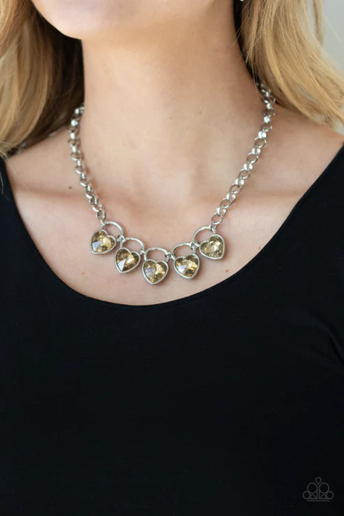 HEART On Your Heels - Brown/Golden Topaz Exaggerated 3D Heart Locket Chain Necklace N#6110