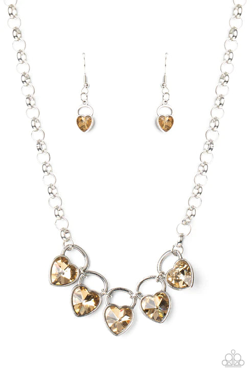 HEART On Your Heels - Brown/Golden Topaz Exaggerated 3D Heart Locket Chain Necklace N#6110