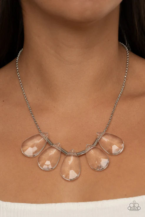 HEIR It Out - Oversized White (Clear) Cylindrical Crystal Teardrop Necklace N#799