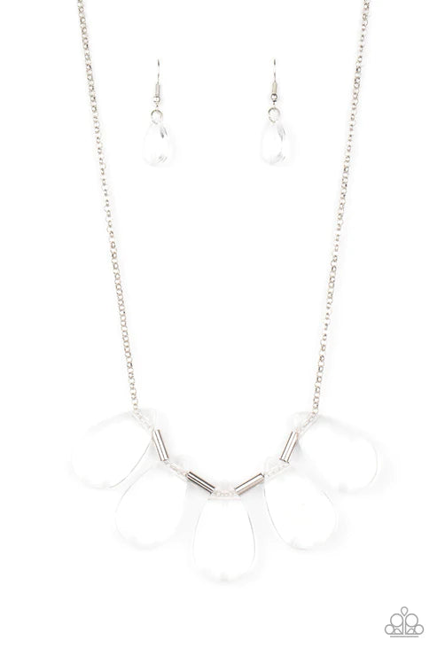 HEIR It Out - Oversized White (Clear) Cylindrical Crystal Teardrop Necklace N#799