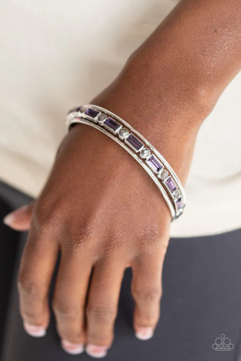 HEIR Toss - Purple Duo Emerald Cut/Round Hematite Encrusted Bangle Bracelet Stack B#5149