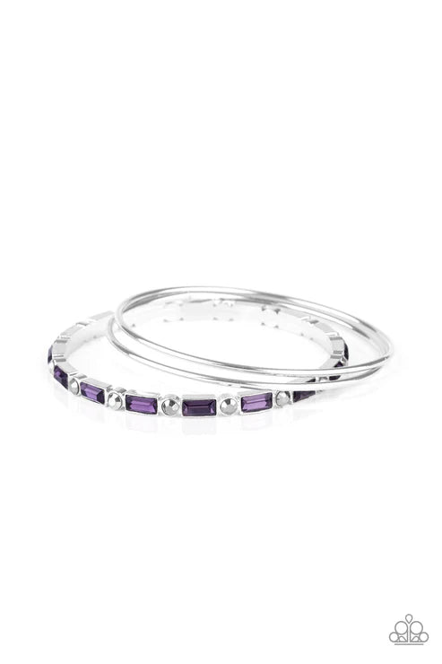 HEIR Toss - Purple Duo Emerald Cut/Round Hematite Encrusted Bangle Bracelet Stack B#5149