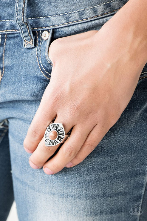 HOMESTEAD For The Weekend - Oversized Brown Angular Antiqued Textured Stone Ring R#6453