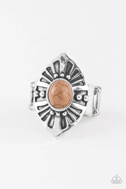 HOMESTEAD For The Weekend - Oversized Brown Angular Antiqued Textured Stone Ring R#6453