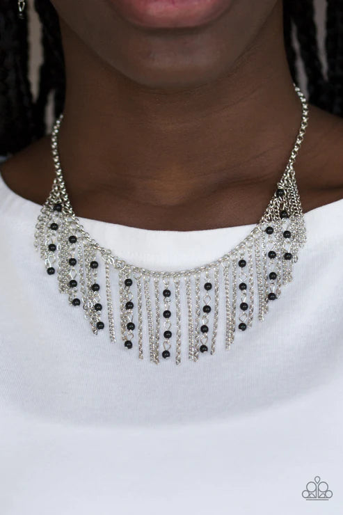 Harlem Hideaway - Black Tassel Chains Stream Fringe Necklace N#6162