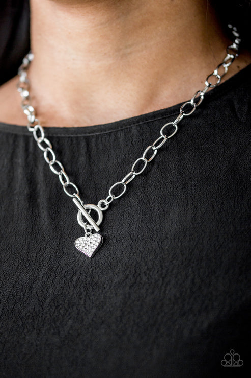 Harvard Hearts - White 3D Heart Encrusted Tiffany Clasp Necklace N#3015