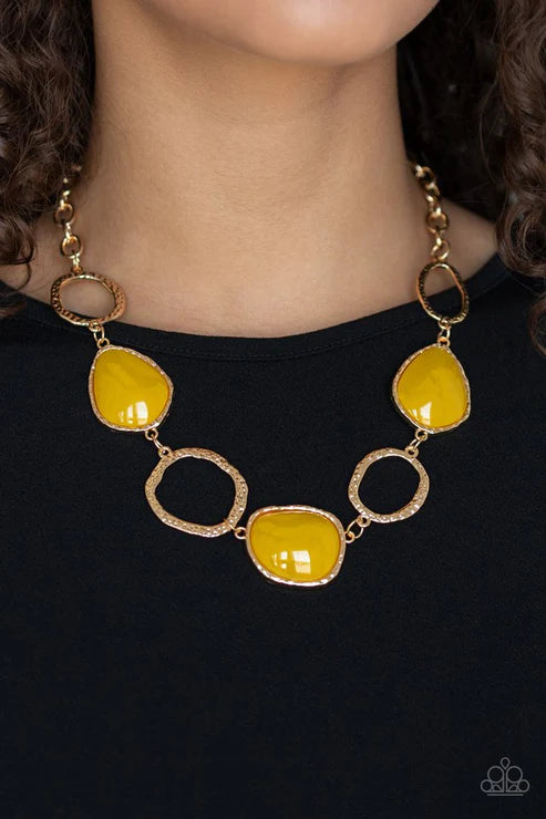 Haute Heirloom - Yellow/Gold Asymmetrical Hammered Textured Ring Necklace N#2778