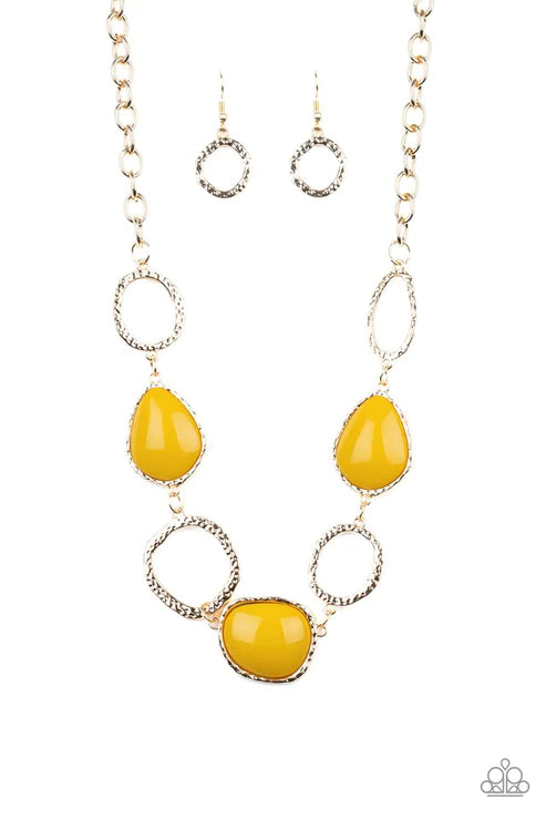 Haute Heirloom - Yellow/Gold Asymmetrical Hammered Textured Ring Necklace N#2778