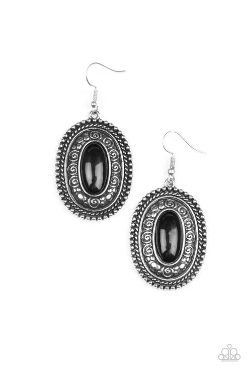 Haute Hacienda -Oversize Black Embossed Studded/Spiral Earrings E#7337