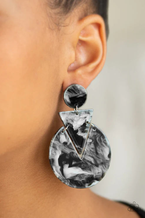 Head Under WATERCOLORS - Oversized Black Watercolor Abstract Retro Earrings E#3817